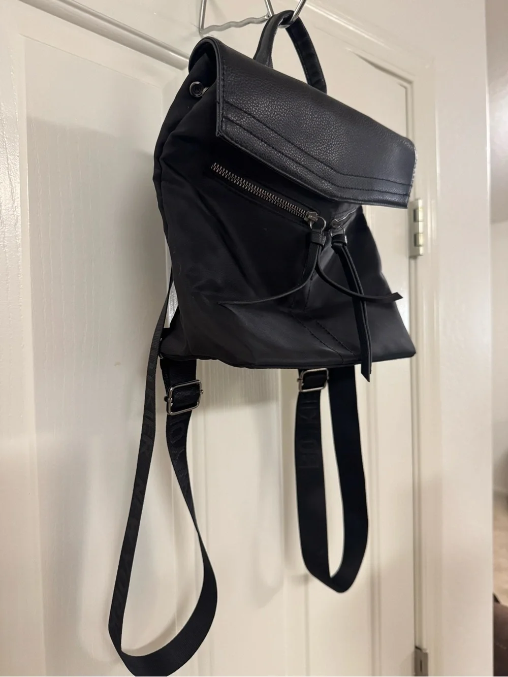 Botkier Black Nylon & Leather Flap Backpack